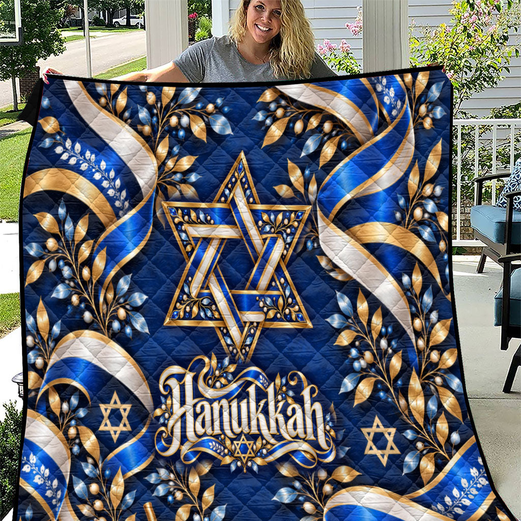 Hanukkah Star Of David Quilt Elegant Floral Ribbon Festival Of Lights Jewish