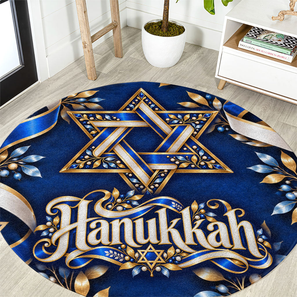Hanukkah Star Of David Round Carpet Elegant Floral Ribbon Festival Of Lights Jewish