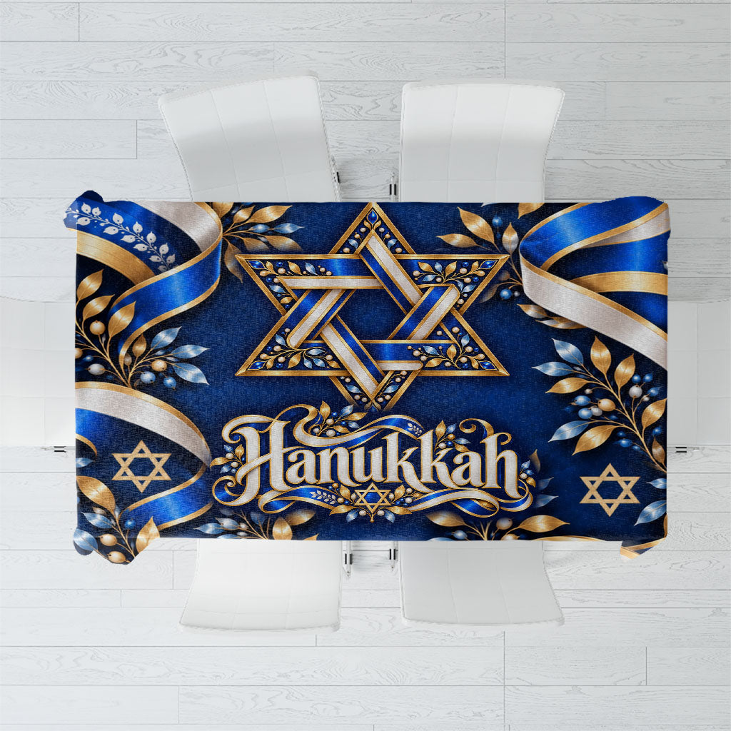 Hanukkah Star Of David Tablecloth Elegant Floral Ribbon Festival Of Lights Jewish