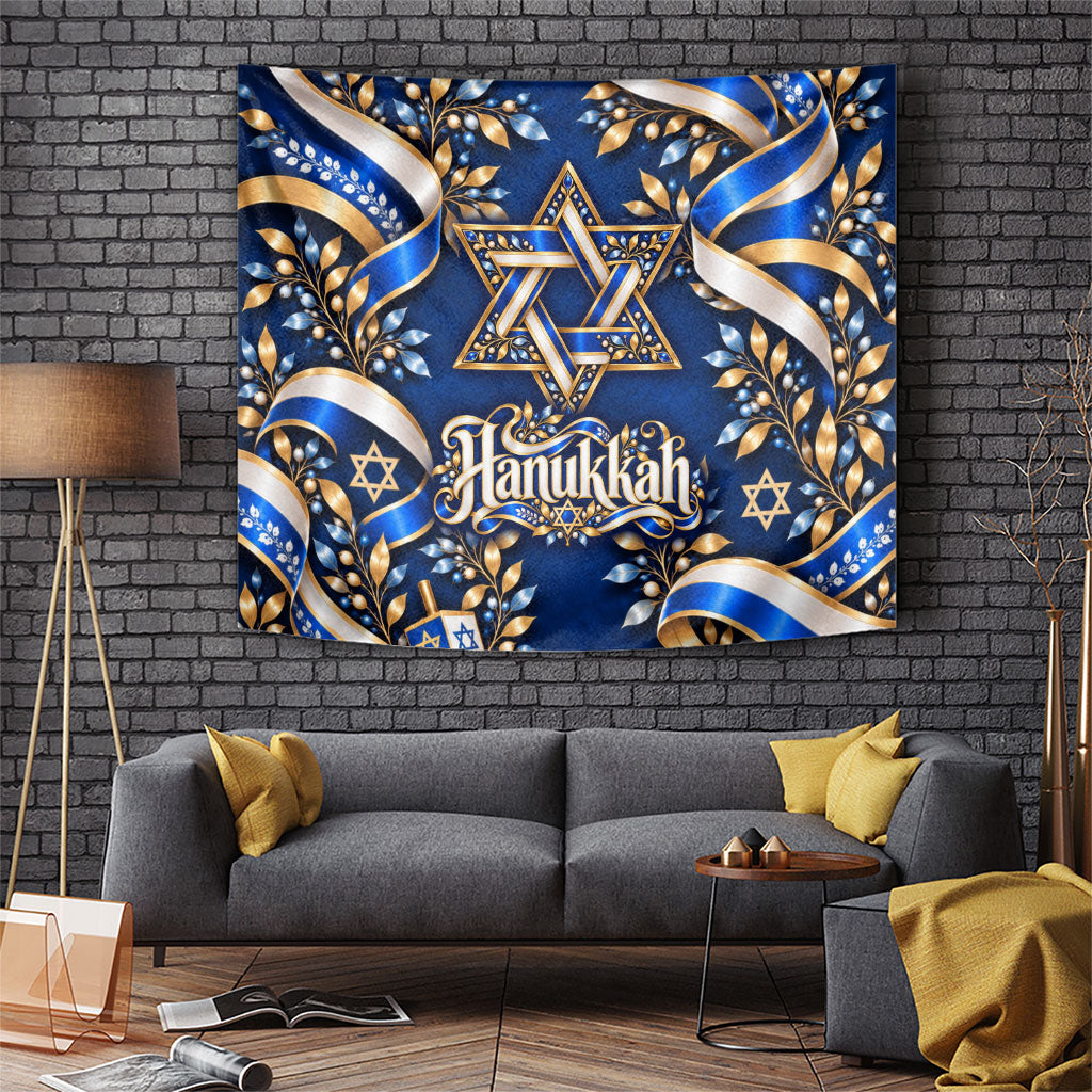 Hanukkah Star Of David Tapestry Elegant Floral Ribbon Festival Of Lights Jewish