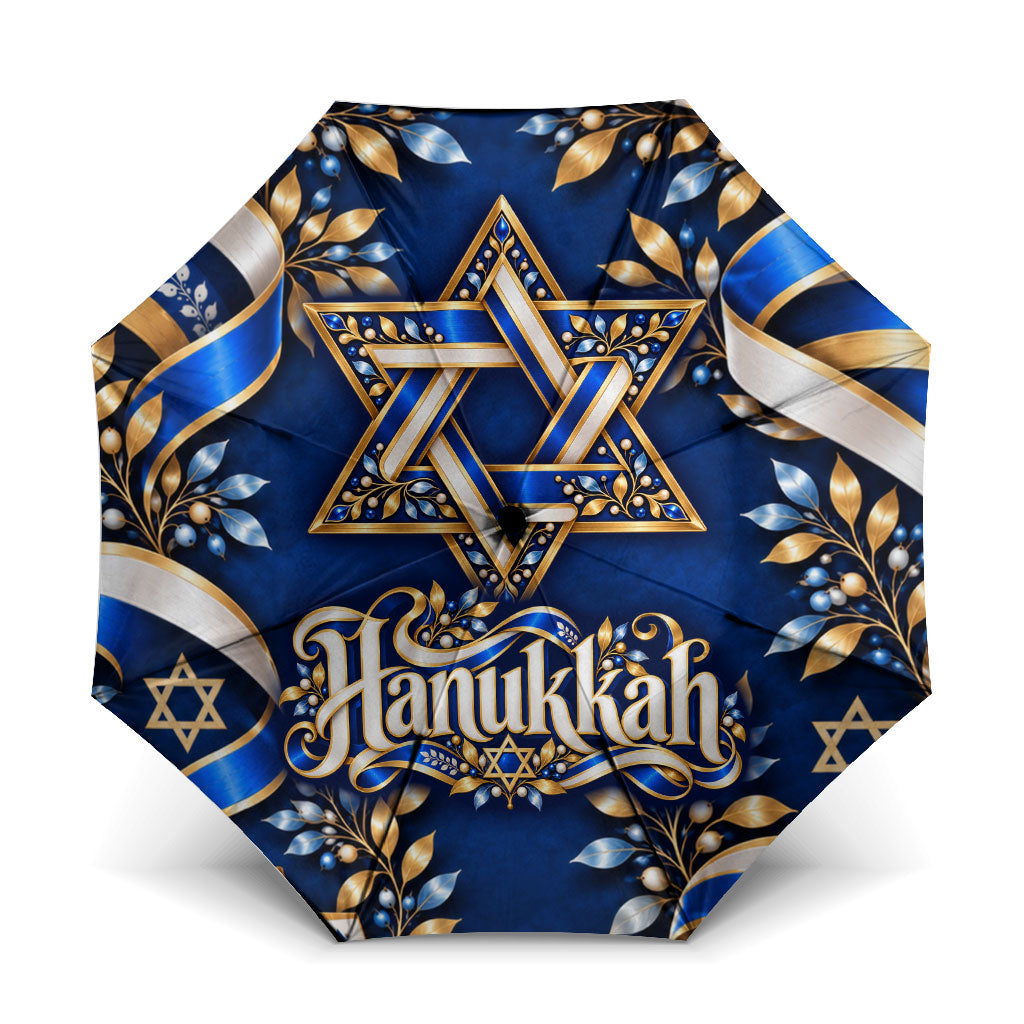 Hanukkah Star Of David Umbrella Elegant Floral Ribbon Festival Of Lights Jewish
