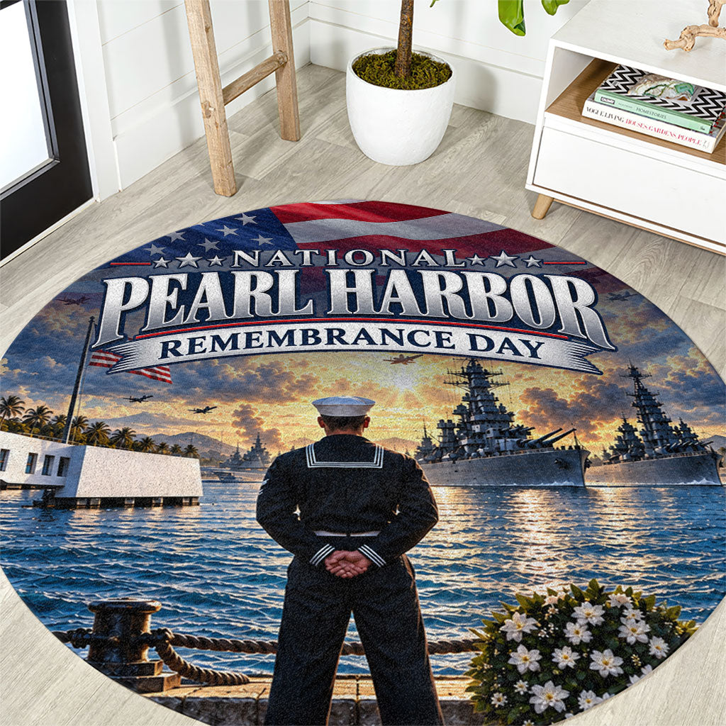 National Pearl Harbor Remembrance Day Round Carpet US Navy Sailor American Flag Patriotic Military
