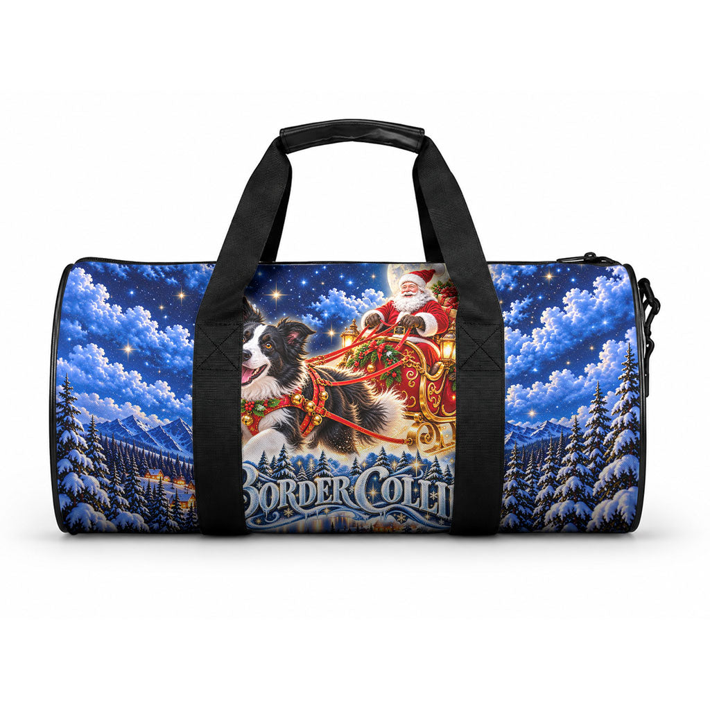 Border Collie Christmas Santa Sleigh Duffle Bag Magical Snowy Winter Village Starry Night