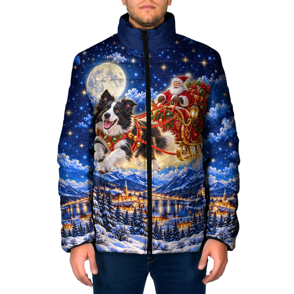 Border Collie Christmas Santa Sleigh Padded Jacket Magical Snowy Winter Village Starry Night