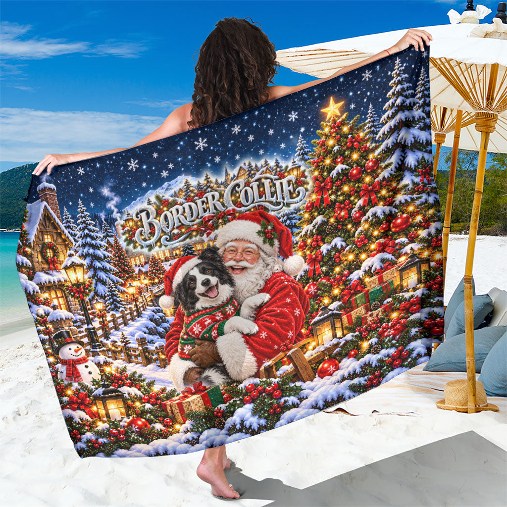 Border Collie Santa Claus Sarong Christmas Winter Snowy Village Starry Night