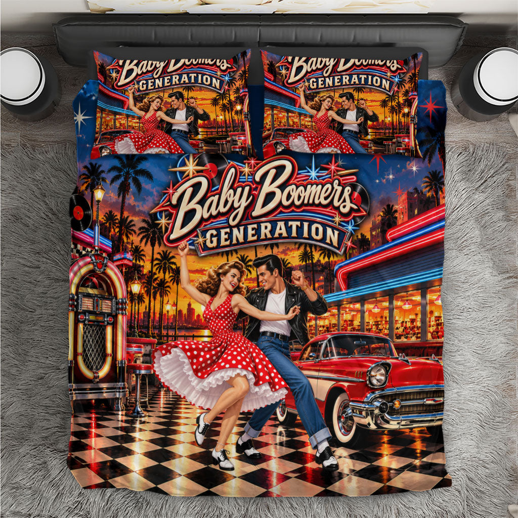 Baby Boomers Generation Bedding Set Vintage 1950s Retro Rock And Roll Nostalgia