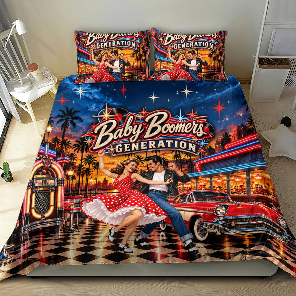 Baby Boomers Generation Bedding Set Vintage 1950s Retro Rock And Roll Nostalgia
