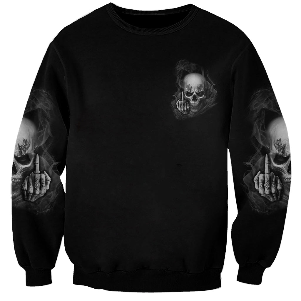 Black unisex skull graphic sweatshirt, centered skull back and flame sleeve prints