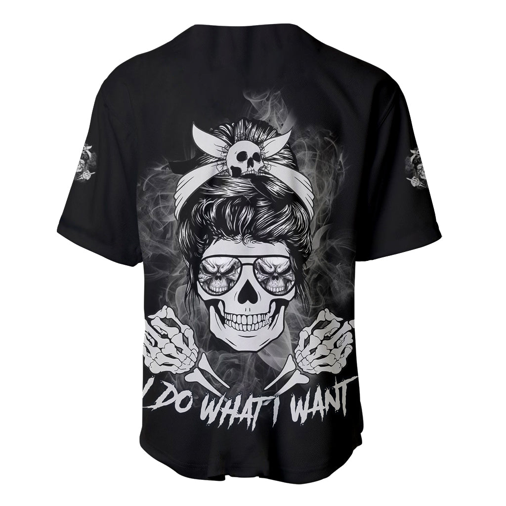 I Do What I Want Skull Black And White Baseball Jersey - Wonder Print Shop