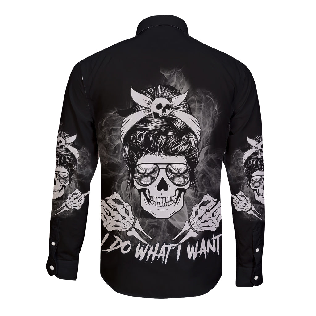 I Do What I Want Skull Black And White Long Sleeve Button Shirt - Wonder Print Shop