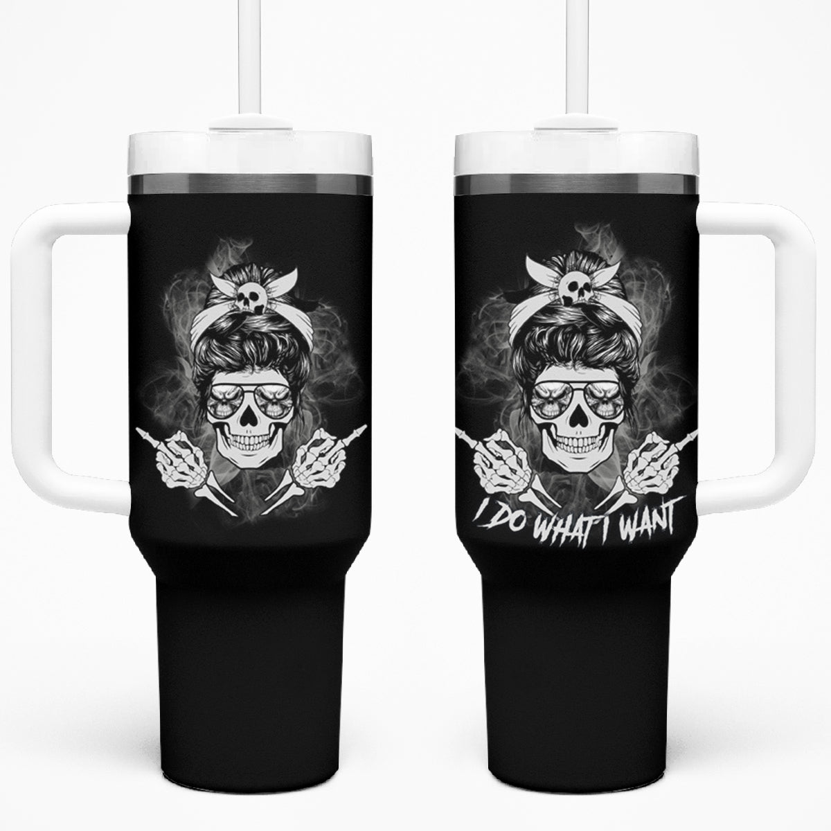 I Do What I Want Skull Black And White Tumbler With Handle