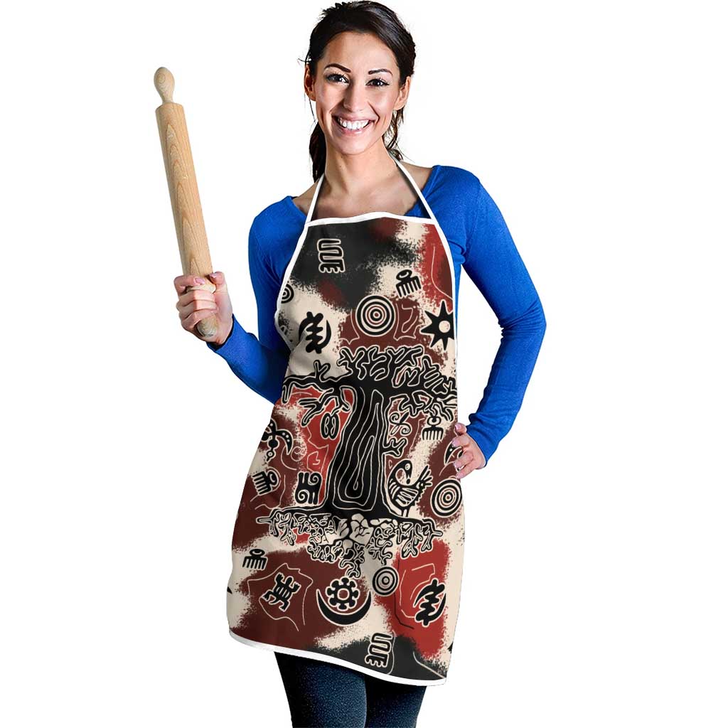 Sacred Heritage Apron African Abstract Baobab Tree, Ethnic Symbols, and Red-Black Pattern - Wonder Print Shop