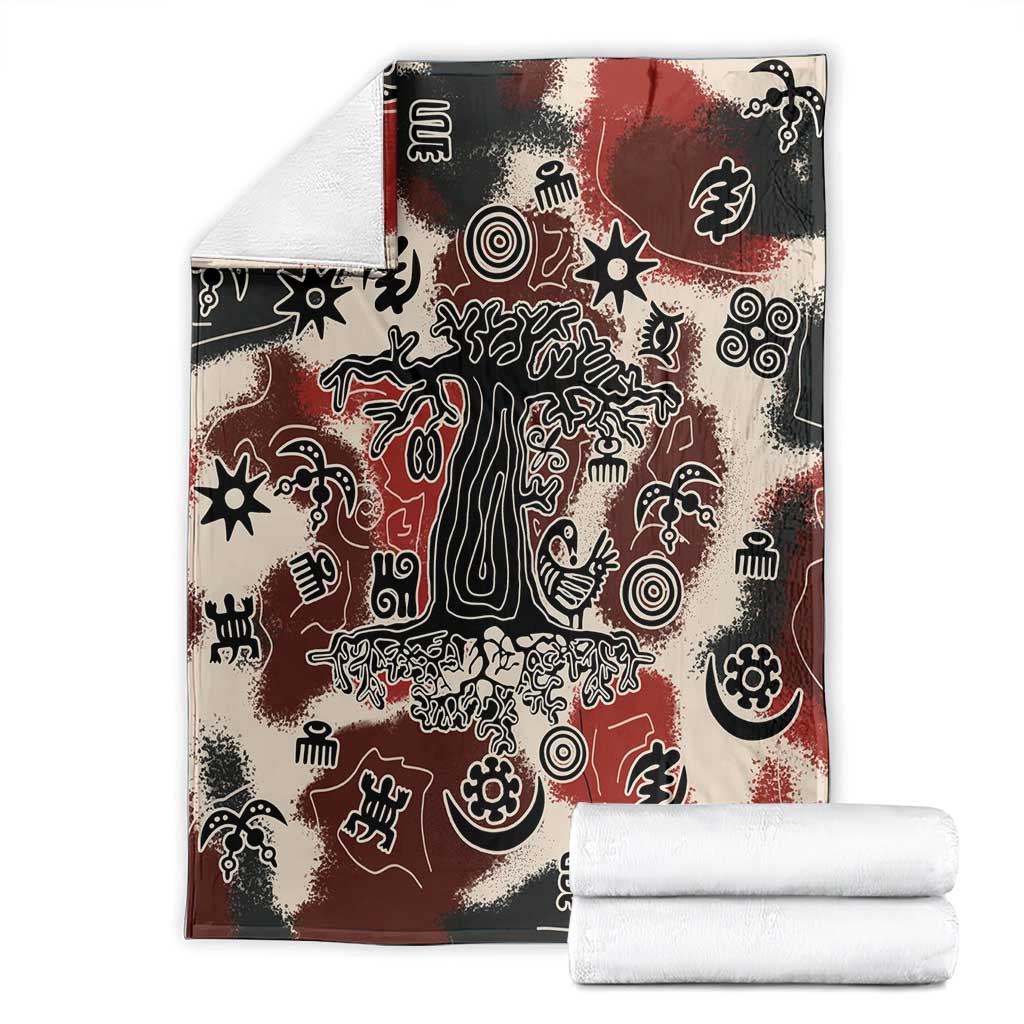 Sacred Heritage Blanket African Abstract Baobab Tree, Ethnic Symbols, and Red-Black Pattern - Wonder Print Shop