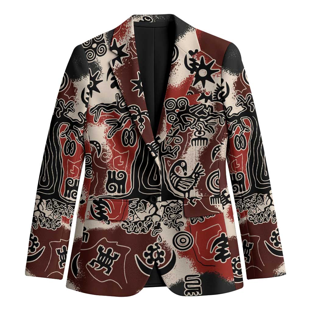 Sacred Heritage Blazer African Abstract Baobab Tree, Ethnic Symbols, and Red-Black Pattern - Wonder Print Shop