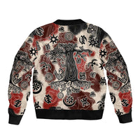Sacred Heritage Bomber Jacket African Abstract Baobab Tree, Ethnic Symbols, and Red-Black Pattern - Wonder Print Shop