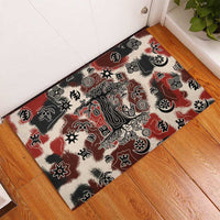 Sacred Heritage Rubber Doormat African Abstract Baobab Tree, Ethnic Symbols, and Red-Black Pattern - Wonder Print Shop