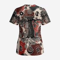 Sacred Heritage Scrub Top African Abstract Baobab Tree, Ethnic Symbols, and Red-Black Pattern - Wonder Print Shop