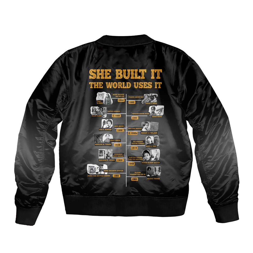 She Built It The World Uses It Bomber Jacket African Influential Women Innovators Timeline - Wonder Print Shop