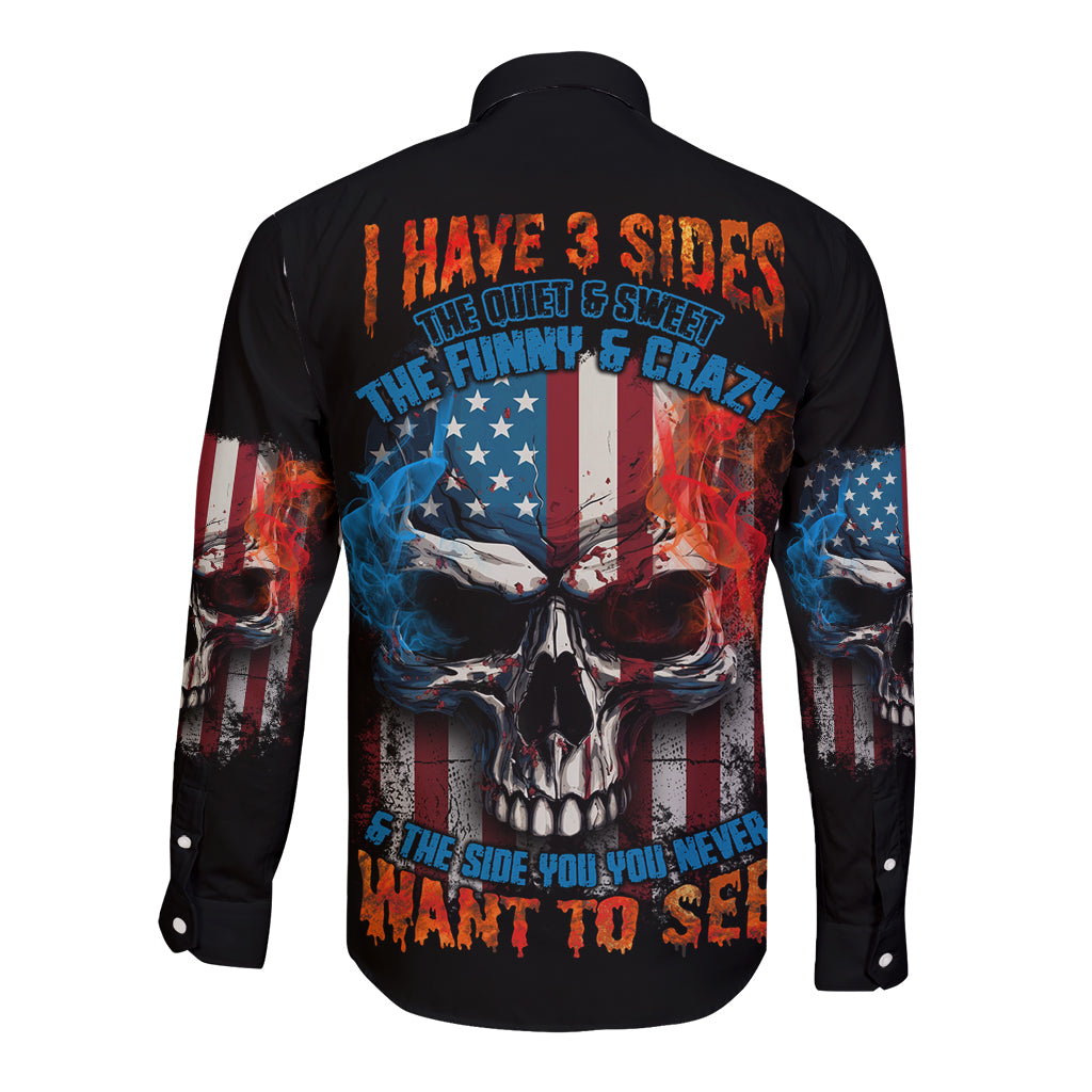 I Have Three Sides Skull Flag Long Sleeve Button Shirt - Wonder Print Shop