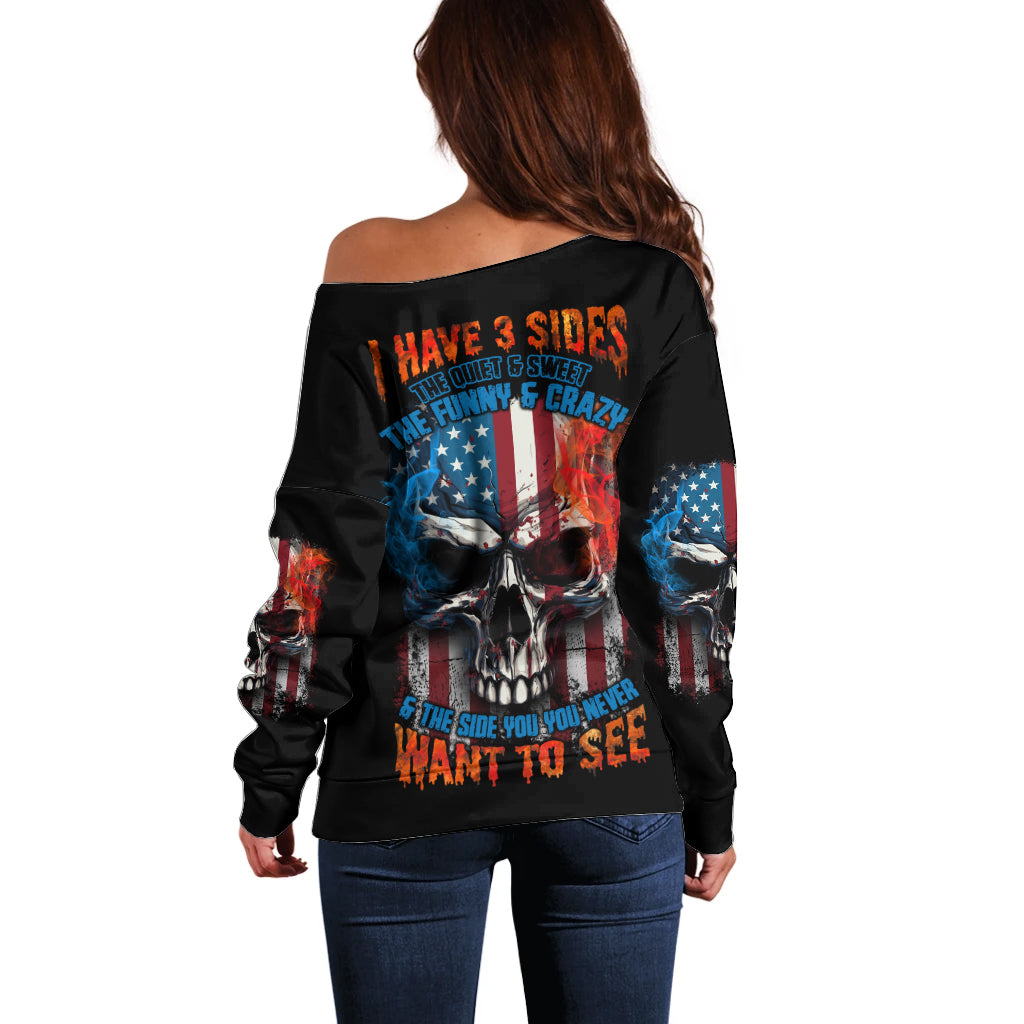 I Have Three Sides Skull Flag Off Shoulder Sweater - Wonder Print Shop