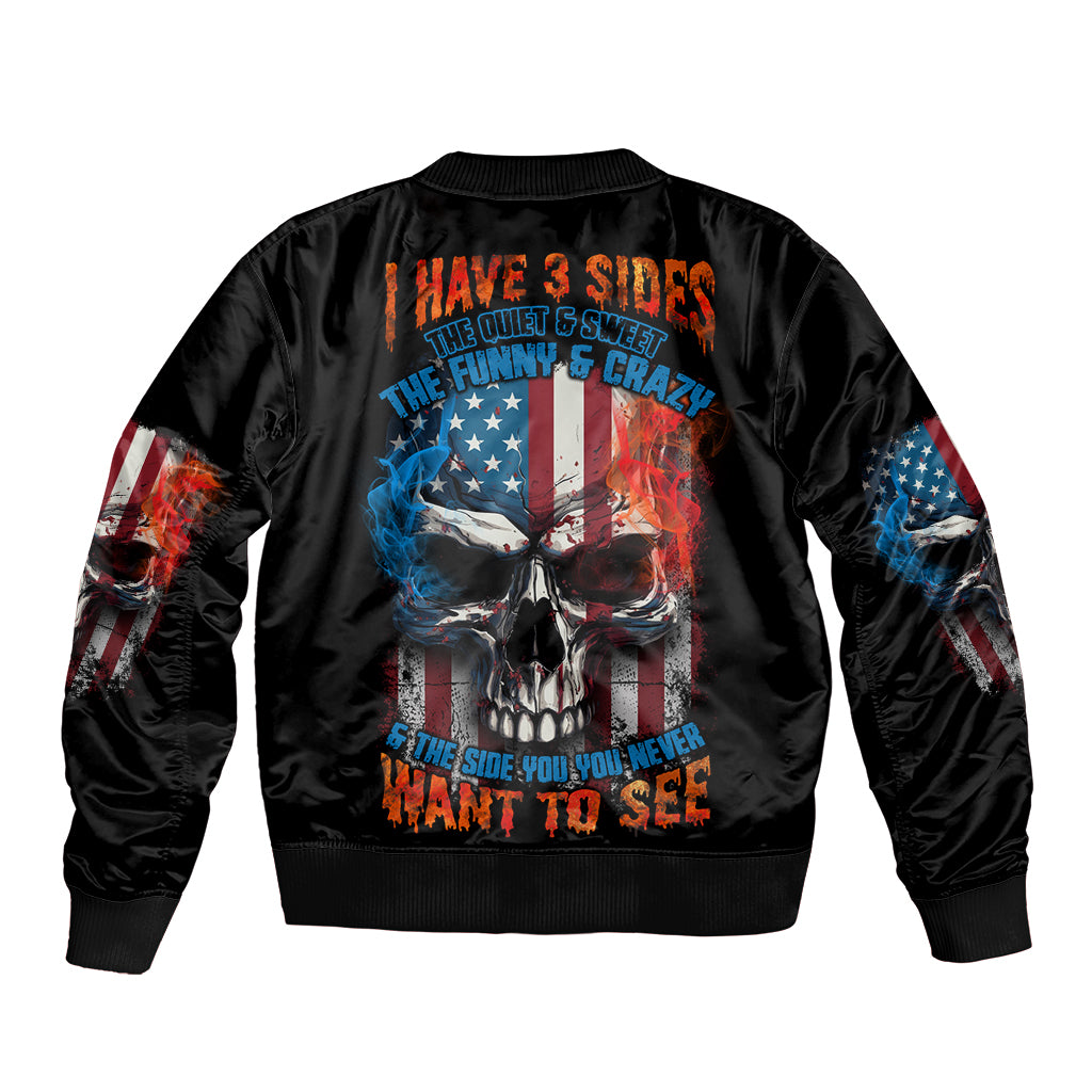 I Have Three Sides Skull Flag Sleeve Zip Bomber Jacket - Wonder Print Shop