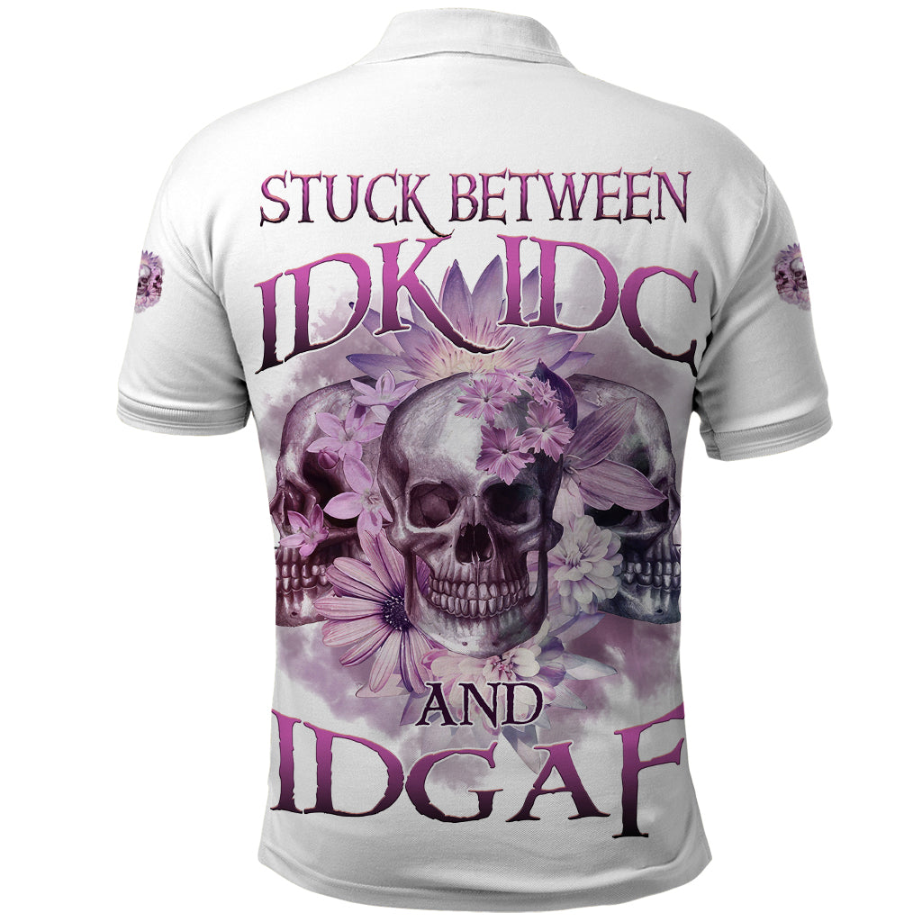 Stuck Between Idk Idc And IDGAF Skull Polo Shirt - Wonder Print Shop