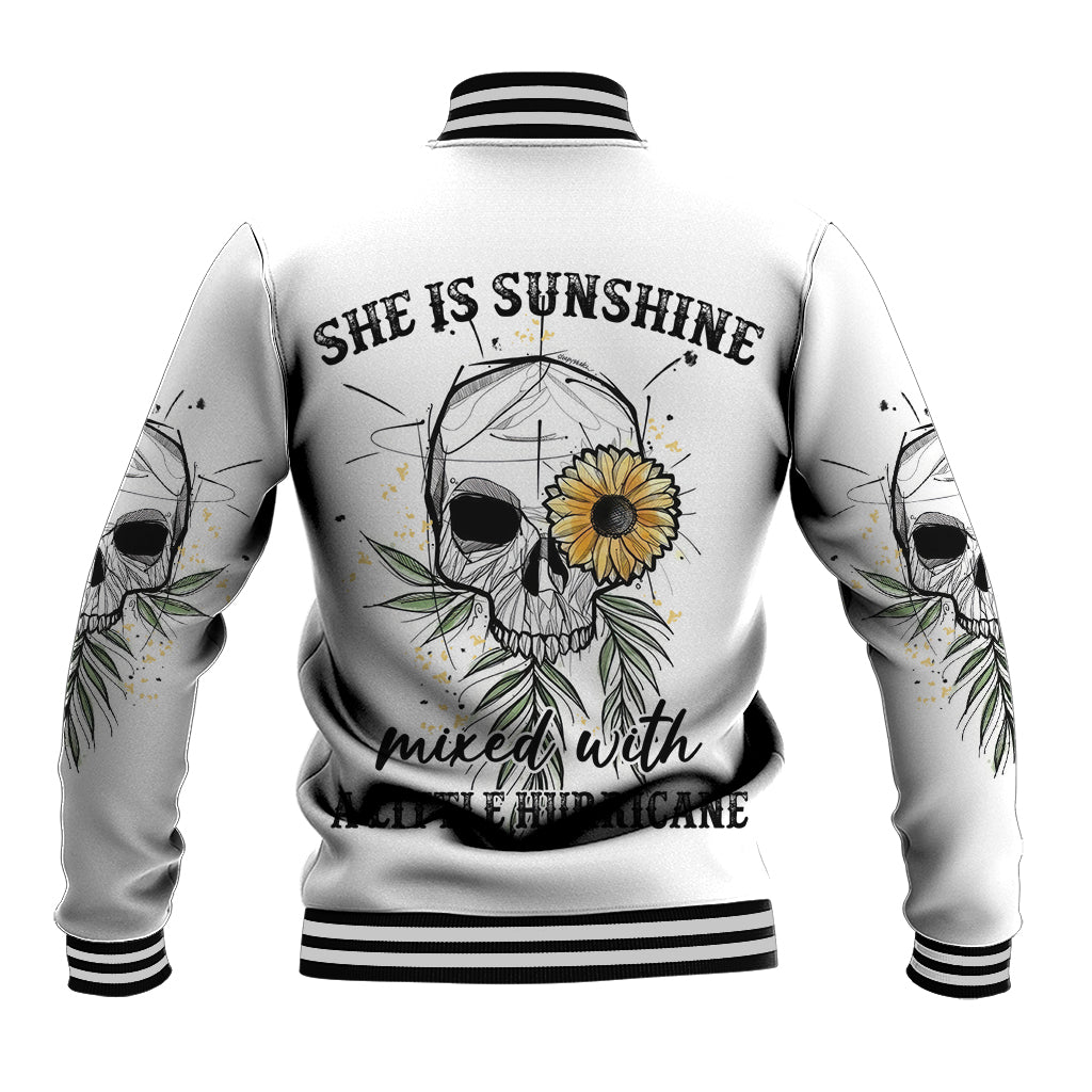 She Is Sunshine Skull Sunflower Baseball Jacket - Wonder Print Shop