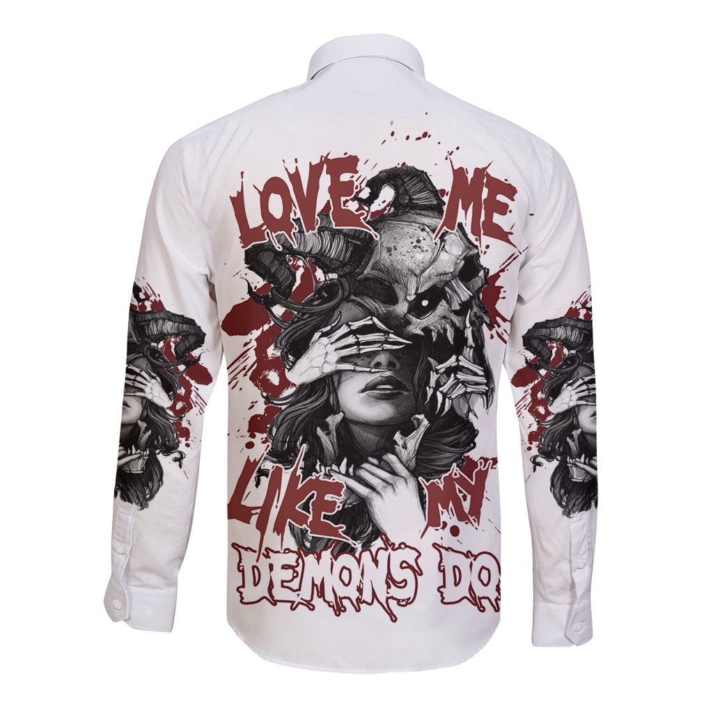 Love Me Like My Demons Do Skull Long Sleeve Button Shirt - Wonder Print Shop