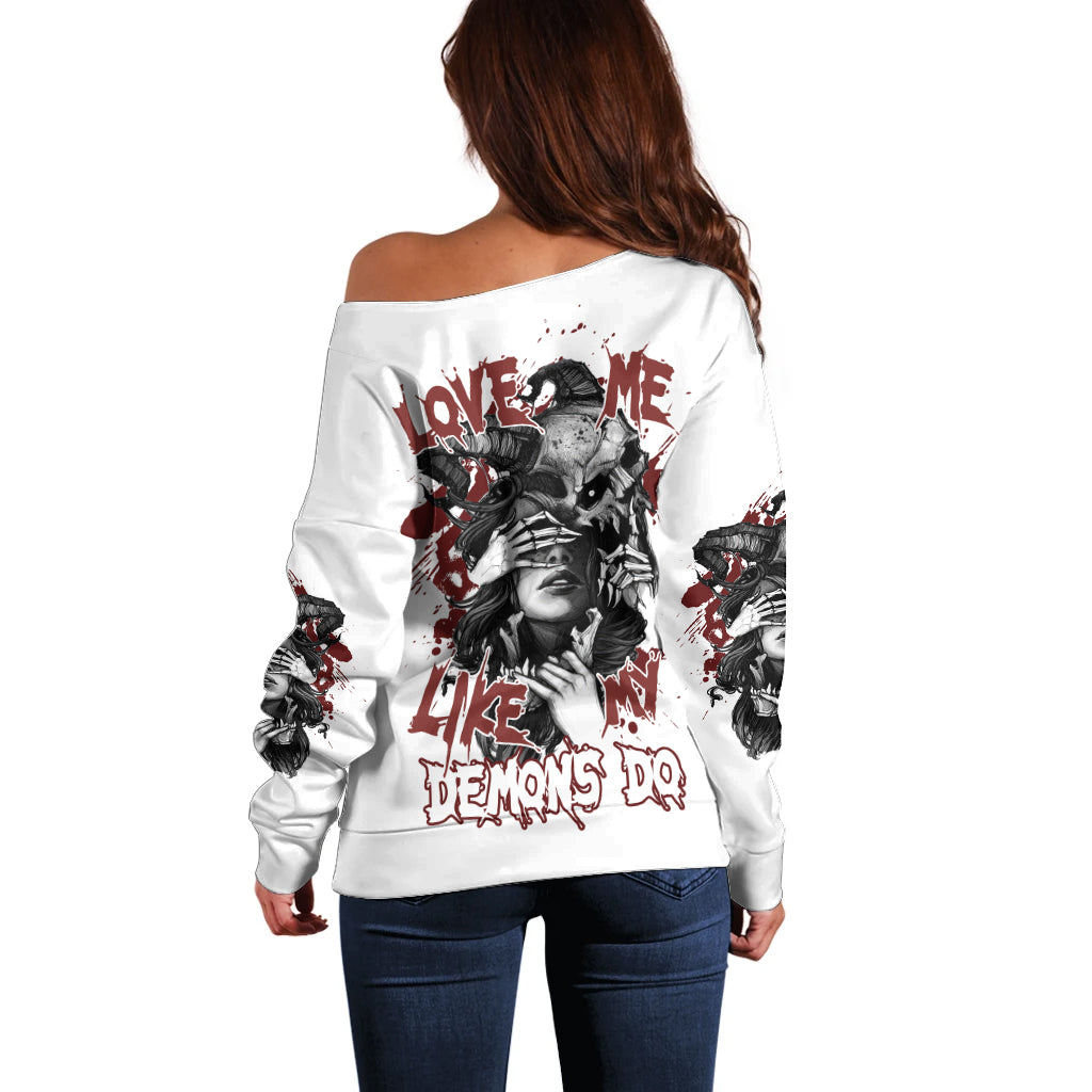 Love Me Like My Demons Do Skull Off Shoulder Sweater - Wonder Print Shop