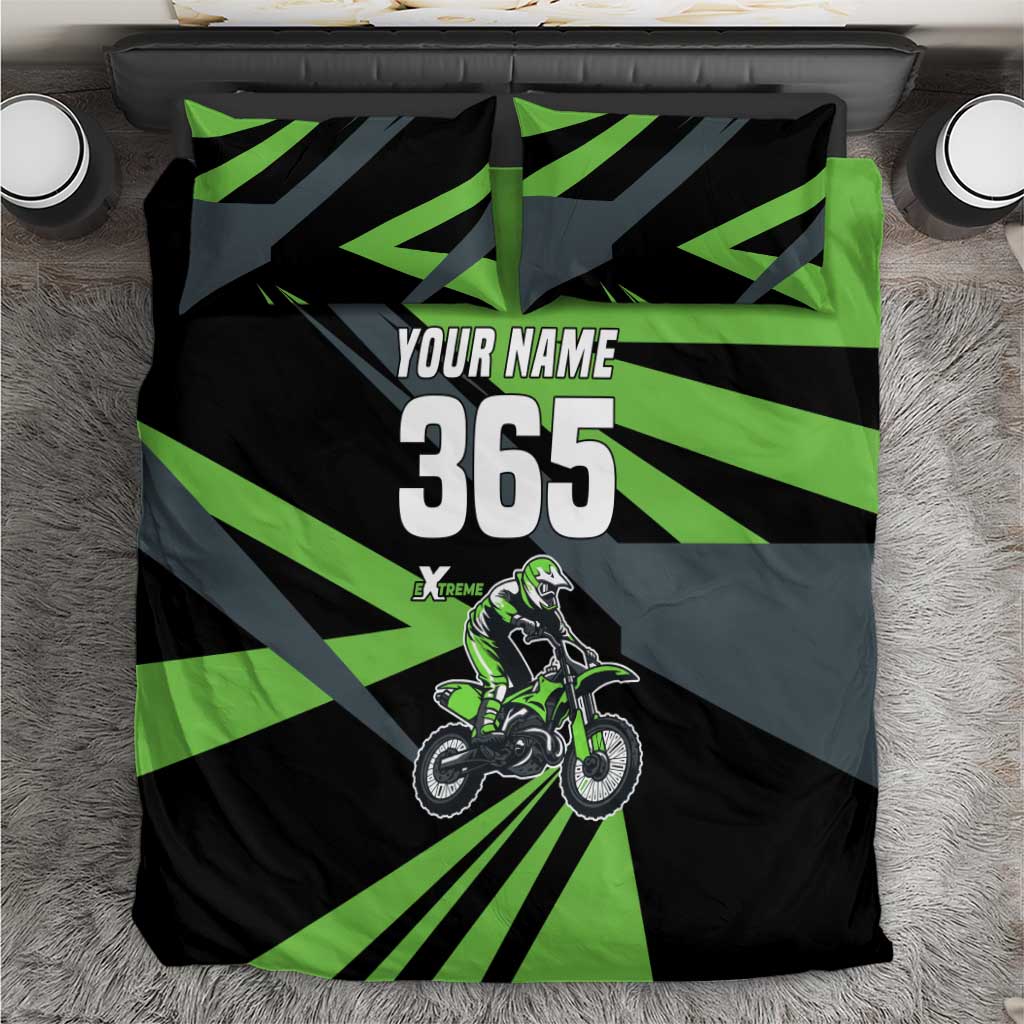 Custom Green Extreme Motocross Bedding Set Dirt Bike Rider Design - Wonder Print Shop
