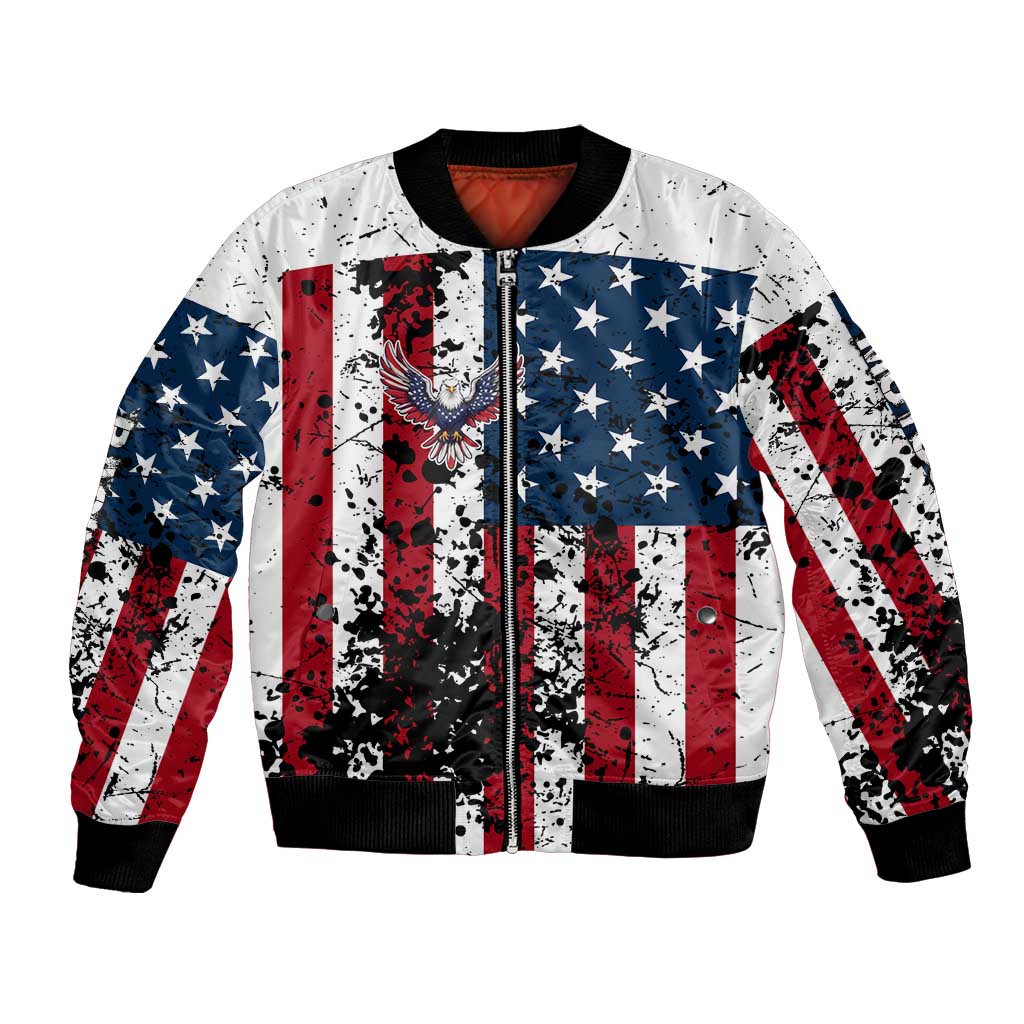 Custom American Flag Motocross Bomber Jacket with Eagle Graphic - Wonder Print Shop