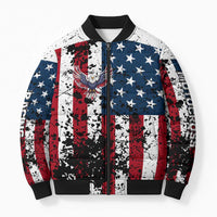 Custom American Flag Motocross Bomber Puffer Jacket with Eagle Graphic - Wonder Print Shop