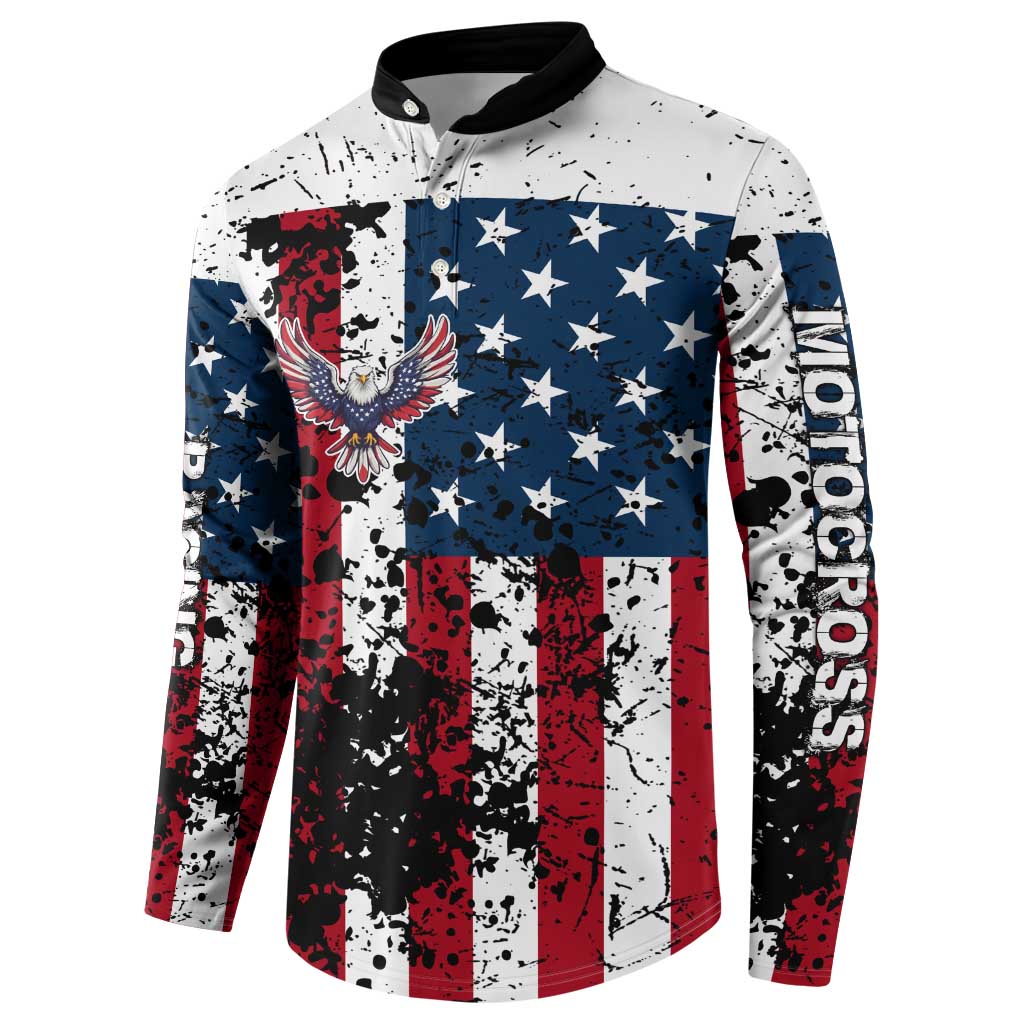 Custom American Flag Motocross Button Sweatshirt with Eagle Graphic - Wonder Print Shop
