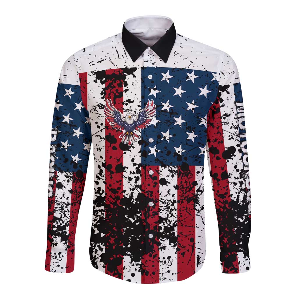 Custom American Flag Motocross Long Sleeve Button Shirt with Eagle Graphic - Wonder Print Shop