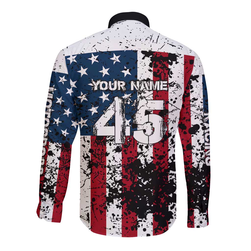 Custom American Flag Motocross Long Sleeve Button Shirt with Eagle Graphic - Wonder Print Shop