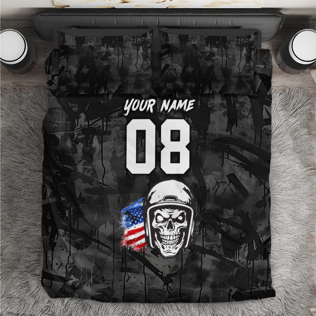 Custom American Flag Skull Motocross Bedding Set - Wonder Print Shop