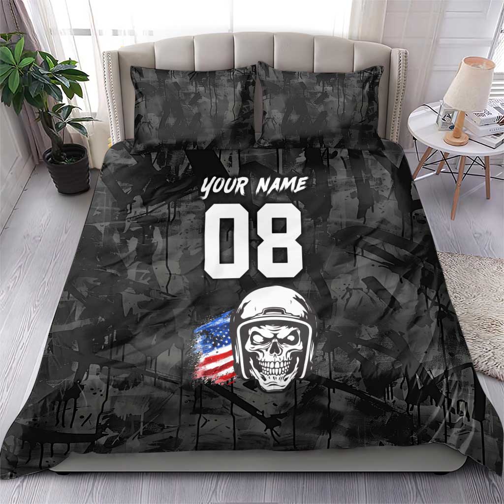 Custom American Flag Skull Motocross Bedding Set - Wonder Print Shop