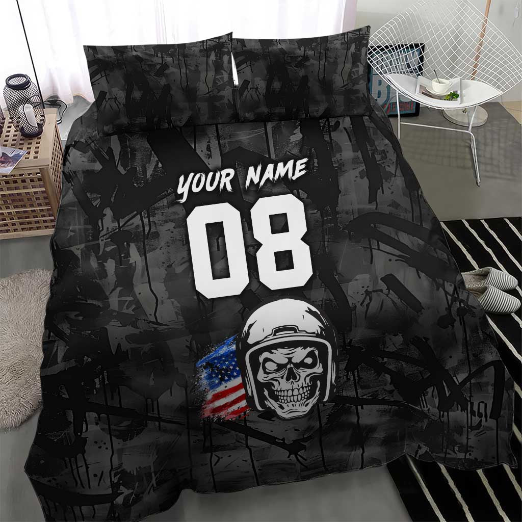 Custom American Flag Skull Motocross Bedding Set - Wonder Print Shop