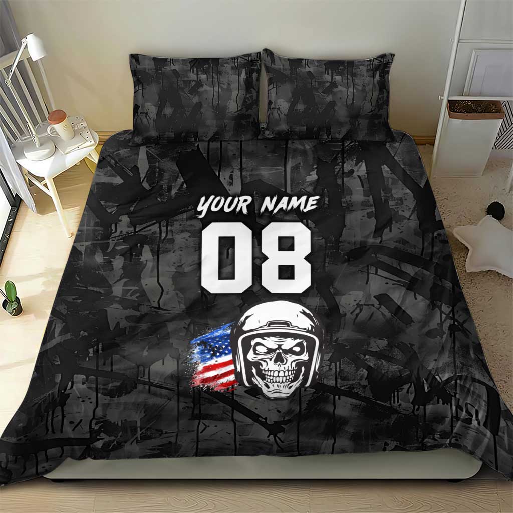 Custom American Flag Skull Motocross Bedding Set - Wonder Print Shop