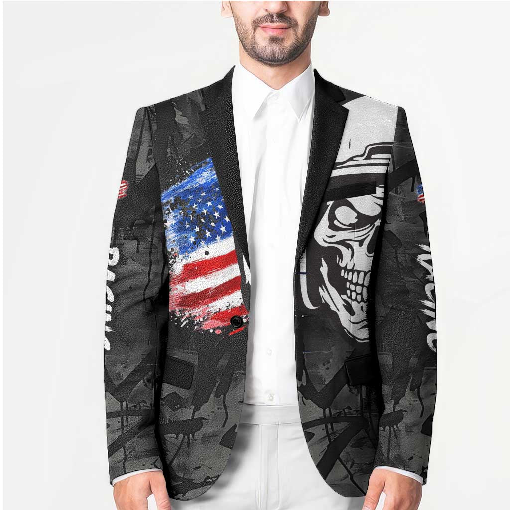 Custom American Flag Skull Motocross Blazer - Wonder Print Shop