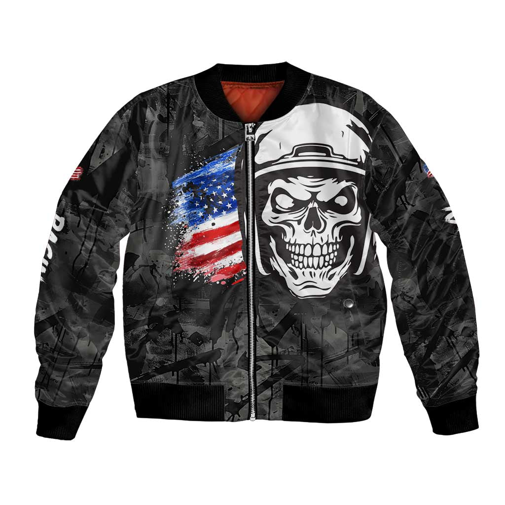 Custom American Flag Skull Motocross Bomber Jacket - Wonder Print Shop