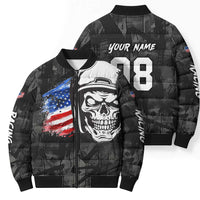 Custom American Flag Skull Motocross Bomber Puffer Jacket - Wonder Print Shop