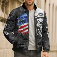 Custom American Flag Skull Motocross Bomber Puffer Jacket - Wonder Print Shop