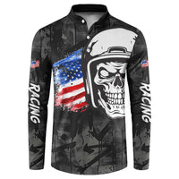 Custom American Flag Skull Motocross Button Sweatshirt - Wonder Print Shop