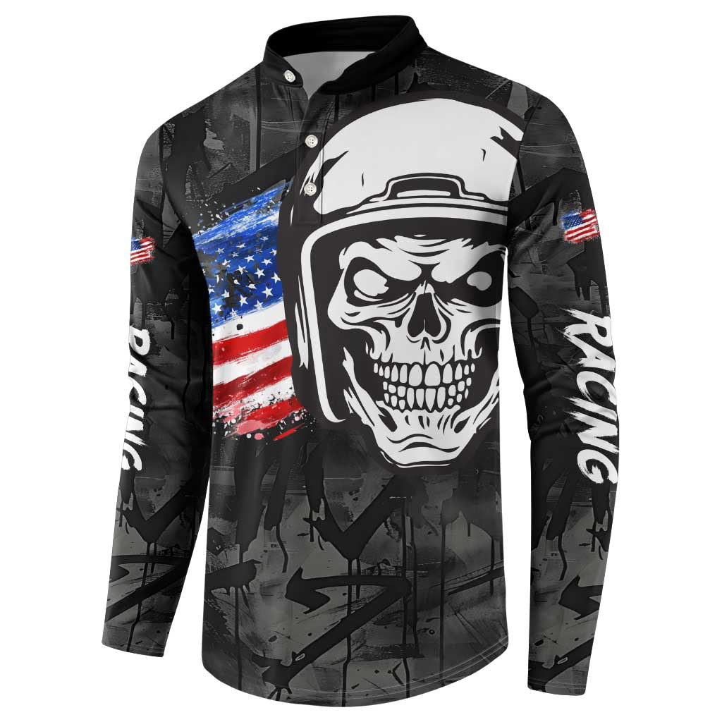 Custom American Flag Skull Motocross Button Sweatshirt - Wonder Print Shop