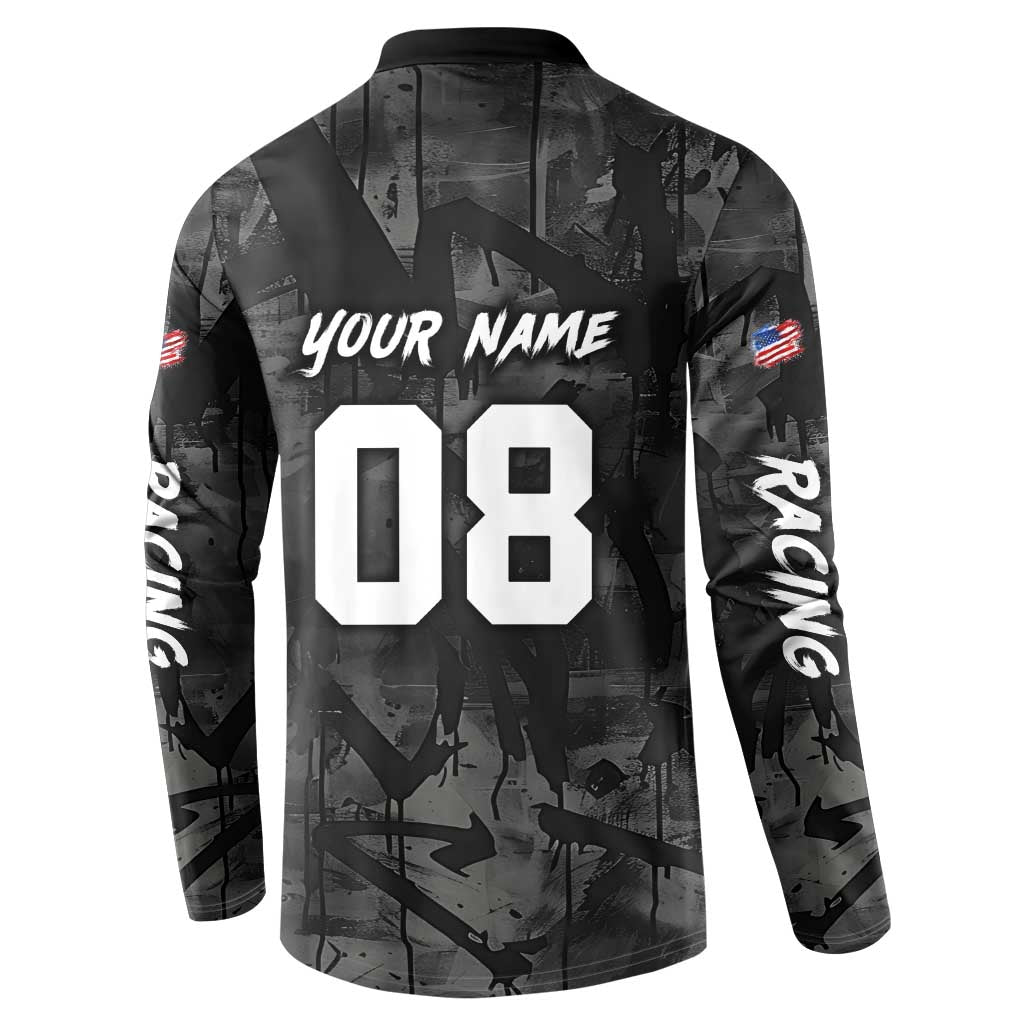 Custom American Flag Skull Motocross Button Sweatshirt - Wonder Print Shop