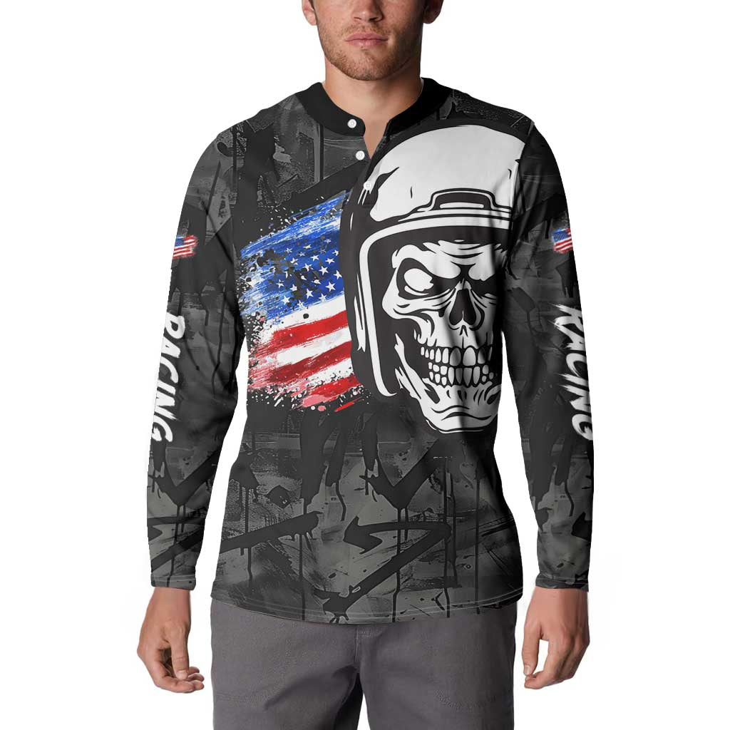 Custom American Flag Skull Motocross Button Sweatshirt - Wonder Print Shop
