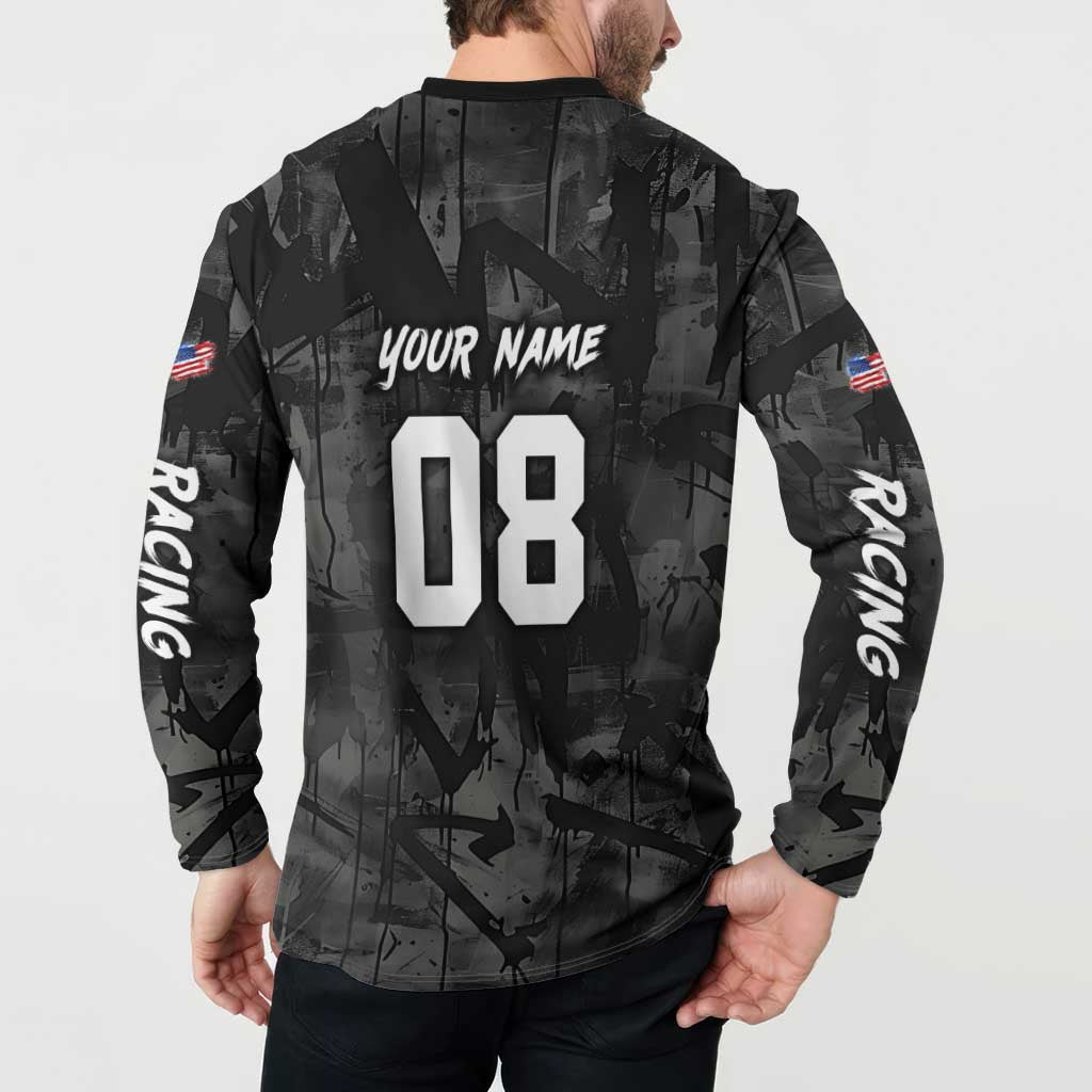 Custom American Flag Skull Motocross Button Sweatshirt - Wonder Print Shop