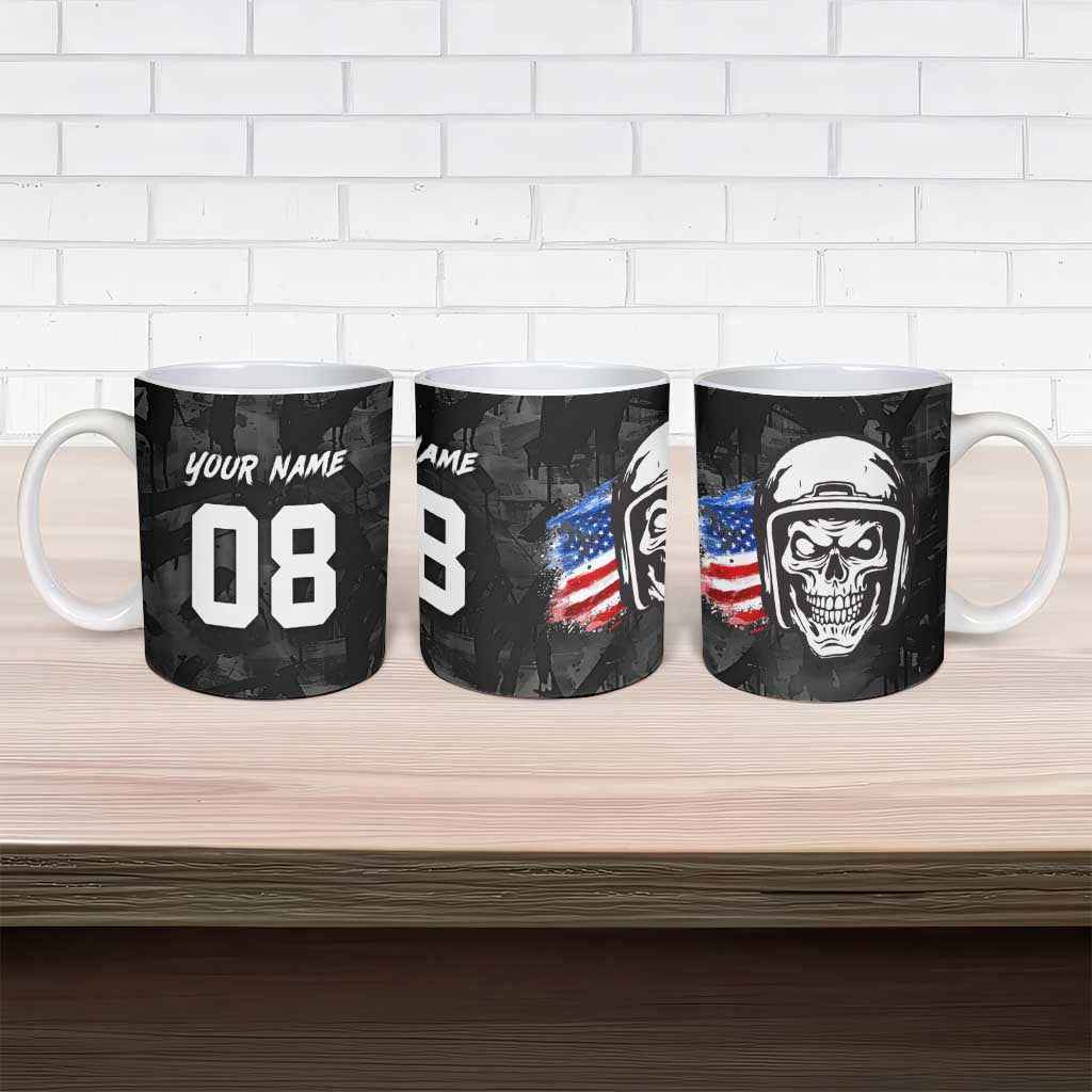 Custom American Flag Skull Motocross Ceramic Mug - Wonder Print Shop