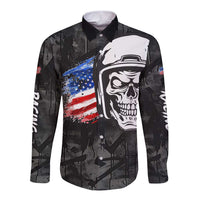 Custom American Flag Skull Motocross Long Sleeve Button Shirt - Wonder Print Shop